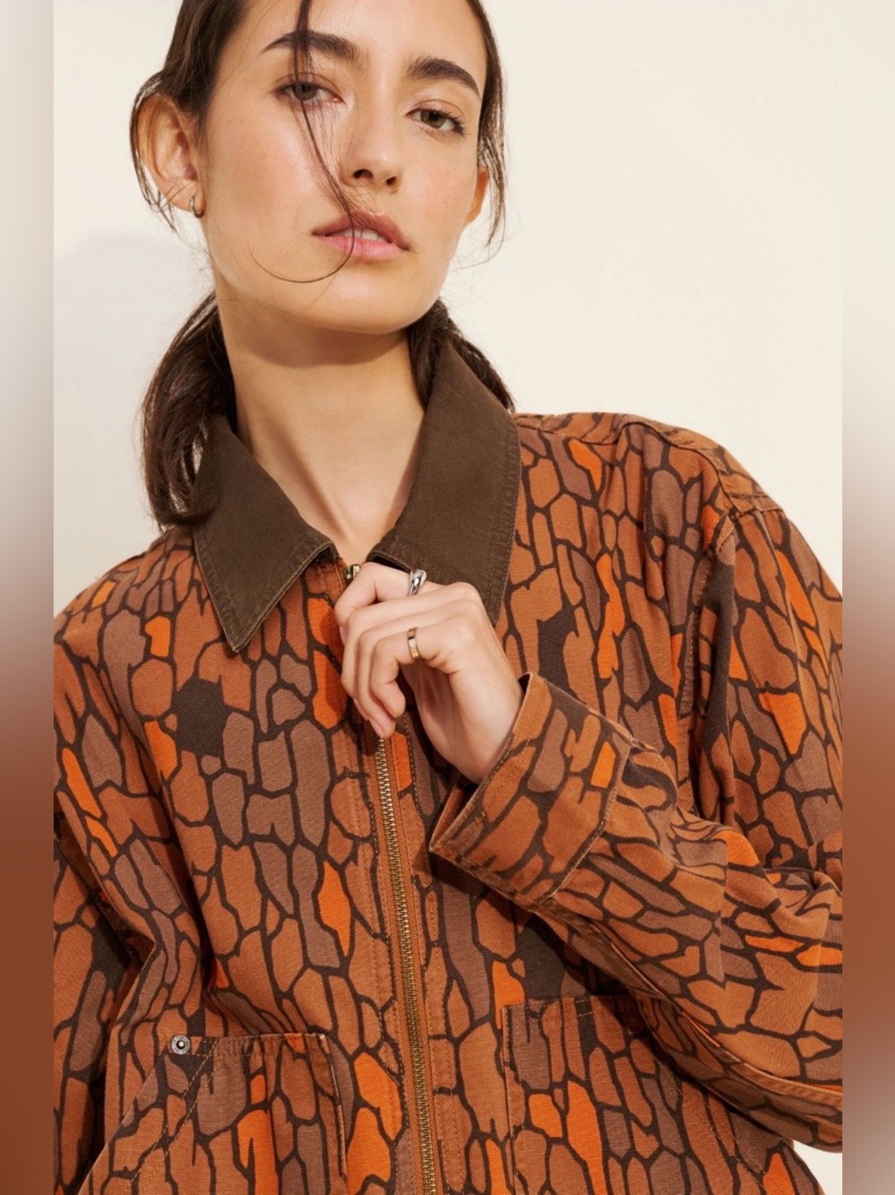 Urban Outfitters Kasper Brown & Orange Camo Cotton Work Jacket XS